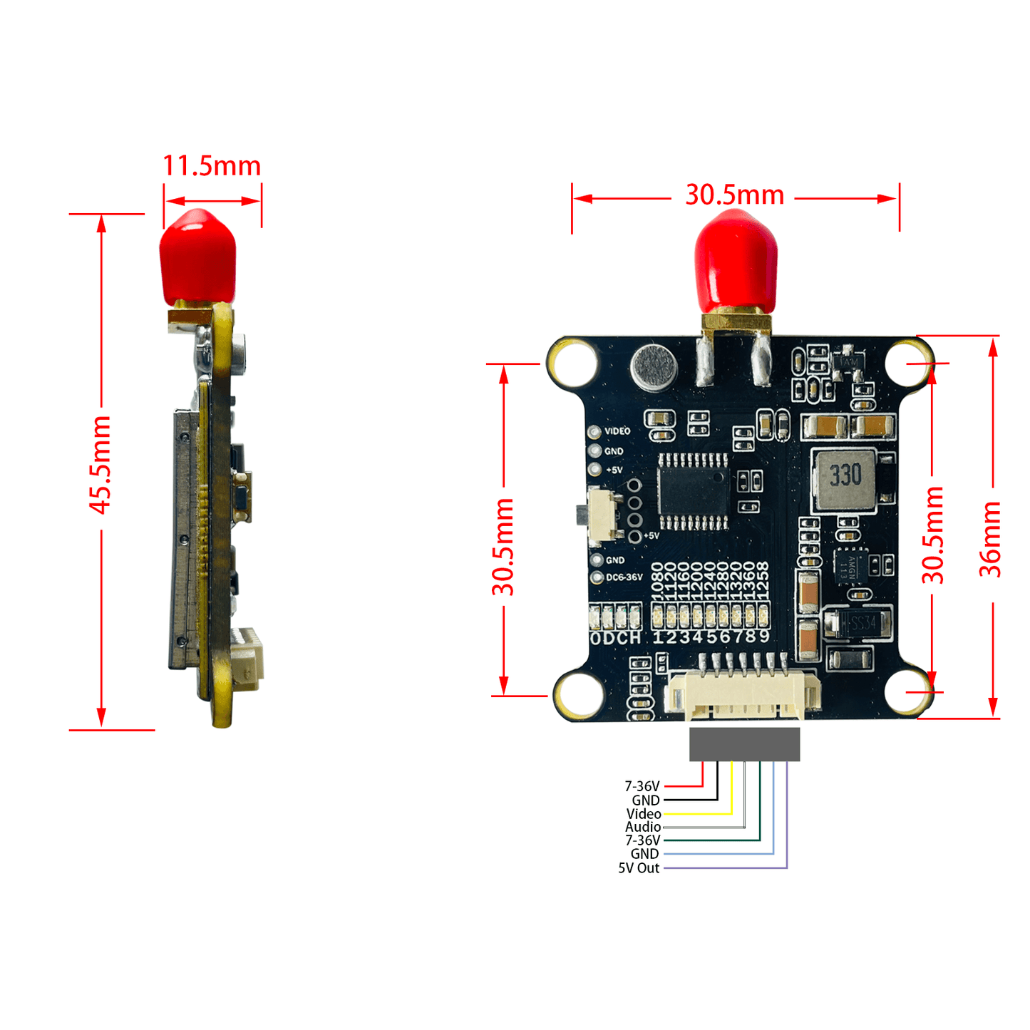 800mW FPV VTX 1G2 1.2GHz - 1.3GHz Video Transmitter(9CH,25mW/200mW/800mW, 2-8S, SMA) - jaribel
