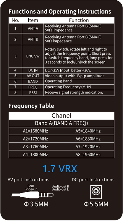 DMKR 1.7GHz VRX Box 8CH(1680MHz-1970MHz) Video Receiver for FPV